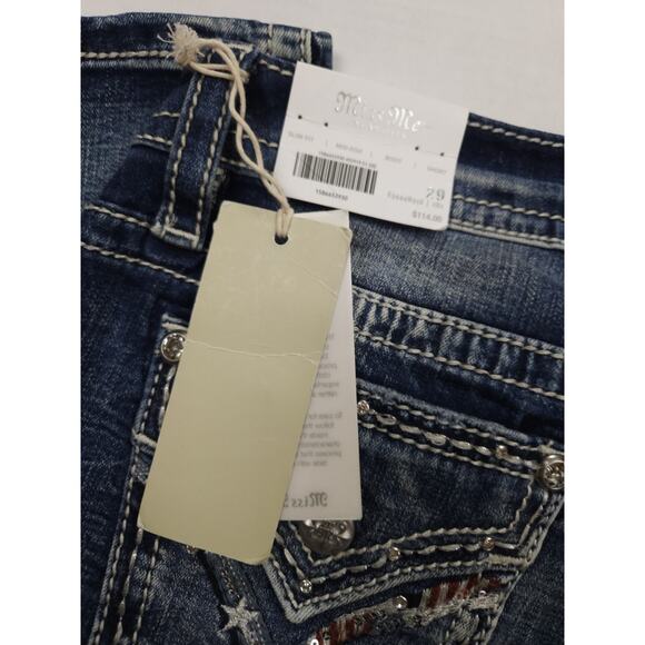 MISS ME Mid Rise Boot Jeans Women's Size 29x30 USA Flag embellished Pockets NWT - Picture 11 of 12